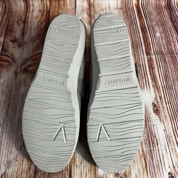 NEW Vionic SHELBY Sz 11 Gray Suede Mary Jane Loafers Shoes Elastic Strap Slip On - Picture 8 of 12